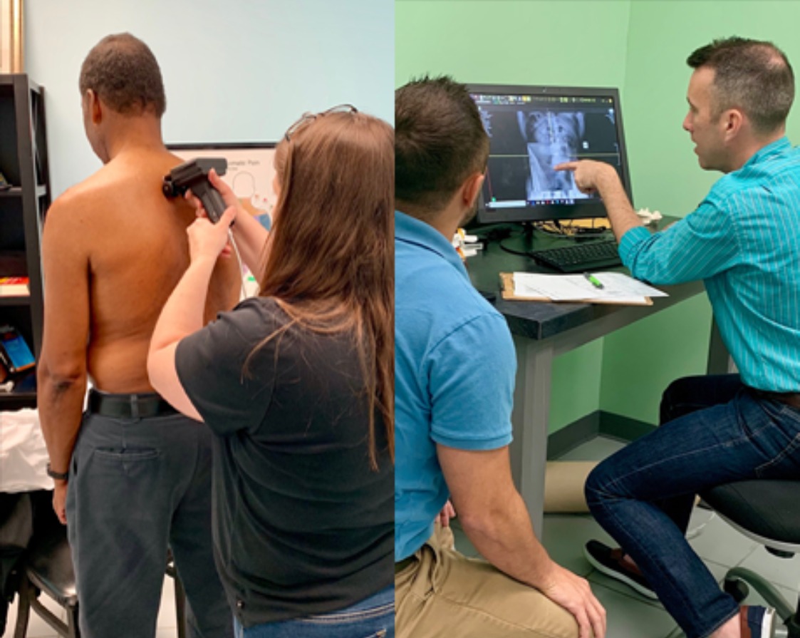 Working on Mans Back and Viewing Spinal XRays Working on Mans Back and Viewing Spinal XRays